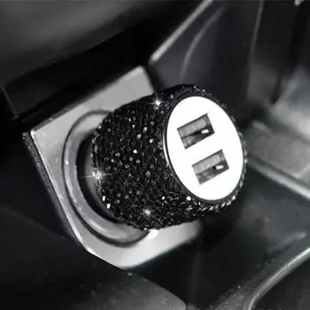 5V 2.1A Dual USB Быстрое автомобильное зарядное устройство 2 USB-порта Адаптер для зарядки из алюминиевого сплава - Автомобильное зарядное устройство со стразами чёрный