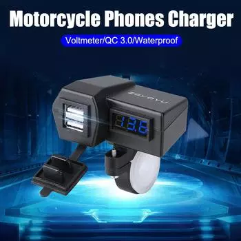 5V 3.6A Quick Charge 3.0 Motorcycle USB Chargers With Voltmeter Waterproof Cover 12-24V With 25A Fuse Splitter Dual Ports зелёный