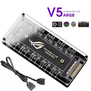 5 В 3-контактный ARGB RGBW-кабель ASUS AURA SYNC RGB 10, разветвитель-концентратор, удлинитель кабеля питания SATA, адаптер светодиодной ленты, вентилятор для ПК RGB