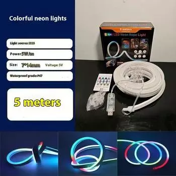 5V Rgbic Neon Led Strip Lights Neon Rope Light With Music Sync Diy Rgbic Dreamcolor Chasing Strip Tape For Home Decor Lighting 5M