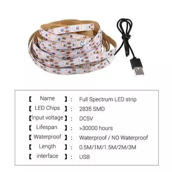 5V USB Led Plant Growing Light 3M Full Spectrum Hydroponic Grow Lamps Indoor Plants Greenhouse Seeds Flowers Phyto Lamp Strip