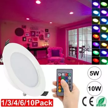 5W 10W RGB Светодиодный потолочный светильник с регулируемой яркостью, встраиваемый круглый светильник с пультом дистанционного управления 1pc 5W разноцветный