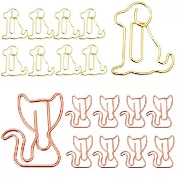 5WYOUKE Скрепки из драгоценных камней для бумаги, милые, для организации липких заметок, офисных заметок 2 типа [набор 20] Скрепки, кошка, собака, закладка, металл, документы, приглашения,