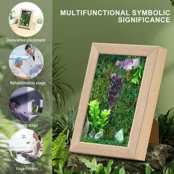 5x7 Picture Frame Wood Picture Frame with Amethyst Cluster Decor Creative Photo Display Frame Unique Forest Greenery Photo Frame