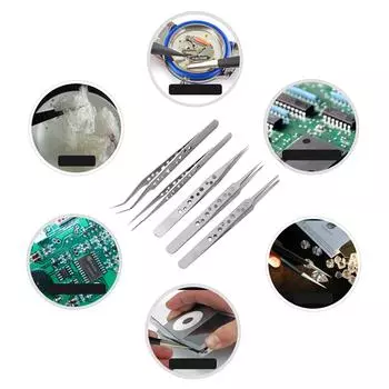 5x антистатических пинцетов из нержавеющей стали ESD, инструменты для обслуживания, промышленные прецизионные изогнутые прямые пинцеты, инструменты для ремонта