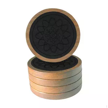 5x Wood Coaster Anti Slip Pads Protector Mat Reusable Round Decor Insulation Cup Mats for