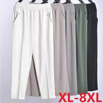 5XL, 6XL, 7XL, 8XL, женские летние брюки, эластичные повседневные брюки с высокой талией, женские прямые брюки для мам среднего возраста, большие размеры 3XL белый