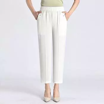 5XL, 6XL, 7XL, 8XL, женские летние брюки, эластичные повседневные брюки с высокой талией, женские прямые брюки для мам среднего возраста, большие размеры 3XL чёрный