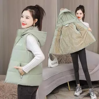 5XL большой размер короткий бархатный утолщенный хлопковый жилет с капюшоном женская одежда полные мм свободный жилет жилет жилет жилет жилет M белый