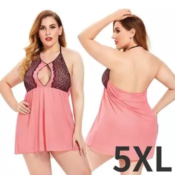 5XL кружевные слинги с открытой спиной, открытые сексуальные пижамы, популярные женские большие цельные розовые сексуальные нижнее белье XL розовый