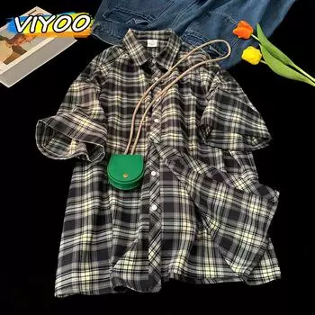 5XL мужские и женские рубашки в клетку большого размера Y2K, уличная одежда, кардиган, пальто, топы с короткими рукавами, блузка, пляжные рубашки для мужчин M тёмно-синий