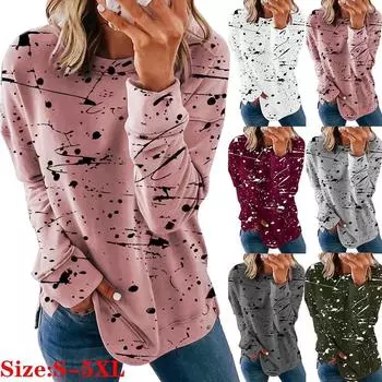 5XL плюс размер топ с длинным рукавом футболка модная женская женская осенне-весенняя туника одежда S темно-синий