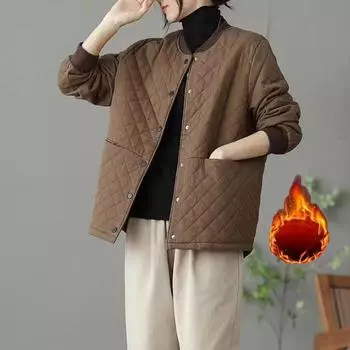 5XL женская стеганая хлопковая куртка кофейного цвета, одежда из плотного осенне-зимнего свободного хлопкового пальто для мам с большим карманом для женщин XXXXXL чёрный