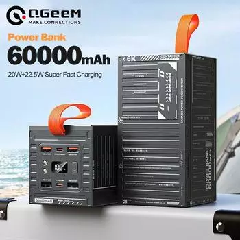 60000 мАч Power Bank 22,5 Вт PD QC 3,0 Зарядное устройство Powerbank Большая емкость аккумулятора Электростанция Быстрая зарядка для Samsung iPhone Xiaomi 60000mAh зелёный