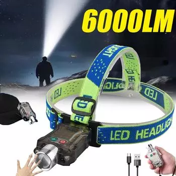 6000 лм светодиодный фонарик с зажимом для шляпы Type-C перезаряжаемый рабочий фонарь для кемпинга с датчиком движения многофункциональный фонарь 1200 мАч для ночной рыбалки Hat clip style