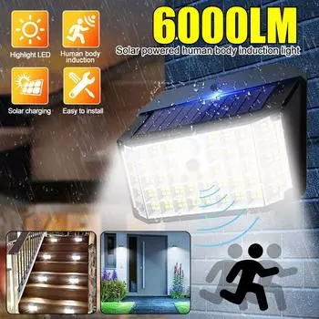 6000LM 176LED небольшой настенный светильник дворовый светильник настенный светильник для забора трехрежимная индукционная лампа всегда включена солнечная зарядка уличный водонепроницаемый настенный светильник 2000LM