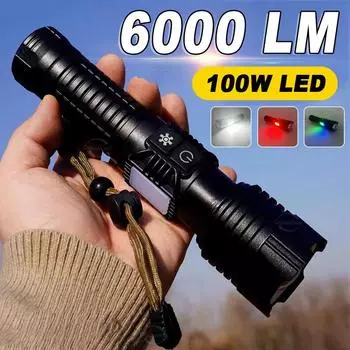 6000LM мощный светодиодный фонарик 18650 фонарь USB перезаряжаемый COB светодиодный фонарик 2000M дальний выстрел кемпинговый фонарь чёрный