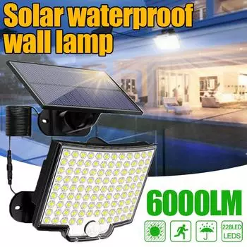 6000LM солнечные фонари уличные перезаряжаемые лампы 228 светодиодов солнечный свет мощное аварийное освещение для дома разделение сад внешний интерьер 106LED