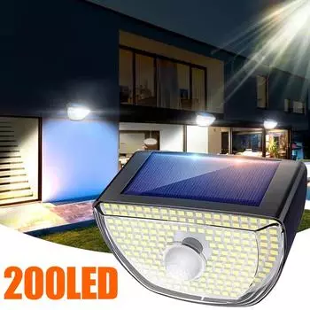 6000LM Уличный Солнечный Светильник 200 Светодиодный Датчик Движения Настенный Светильник IP65 Водонепроницаемый Солнечная Батарея Для Сада Уличное Охранное Освещение 3000LM