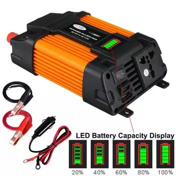 6000W DC 12V to AC 220V/110V Car Power Inverter Charger Converter Voltage Transformer LED Power Display 2 USB Universal Socket 12V TO 220V