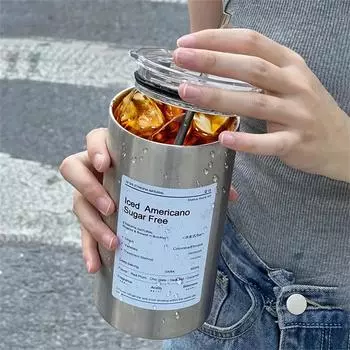 600 мл/21 унция чашка для кофе из нержавеющей стали портативная герметичная изоляционная чашка большой емкости с соломинкой двухслойная бутылка для воды 320ml серебряный