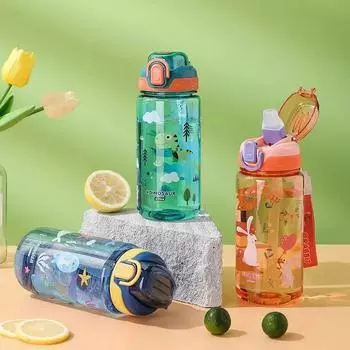 600 мл бутылка для воды с изображением животных из мультфильмов портативная предохранительная чашка с соломинкой для детей герметичный питьевой кувшин для кемпинга на открытом воздухе путешествия 600ML