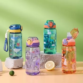 600 мл бутылка для воды с изображением животных из мультфильмов портативная предохранительная чашка с соломинкой для детей герметичный питьевой кувшин для кемпинга на открытом воздухе путешествия 600ml оранжевый