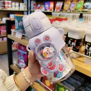 600 мл детская бутылка для воды с героями мультфильмов, пластиковая чашка для воды с соломинкой для детей, школьная герметичная бутылка для питья на открытом воздухе, стакан зелёный