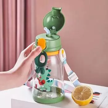 600 мл детская бутылка для воды с соломинкой, герметичный стакан с героями мультфильмов, портативная бутылка для питья, пластиковая чашка-непроливайка, детская чашка, посуда для питья 600ML жёлтый