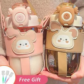 600 мл Детская бутылка для воды с трубочкой для девочек Милая кавайная мультяшная кружка Бесплатная доставка Товары Стакан Портативный питьевой стакан Оптовая продажа without 3D sticker кофейный