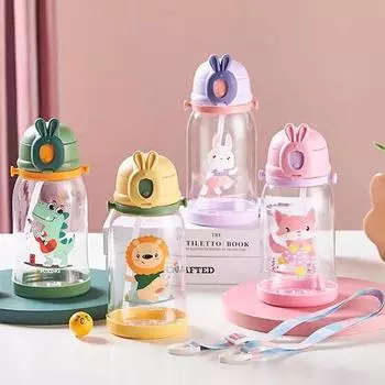 600 мл детская чашка для воды с соломинкой, мультяшные герметичные бутылки для воды, уличная портативная бутылка для питья, детская чашка, посуда для напитков 600ML