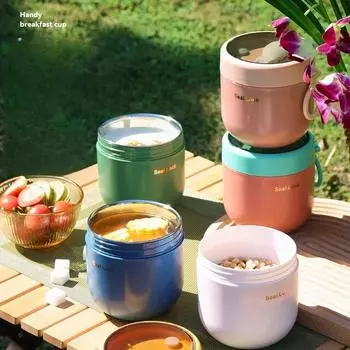 600 мл контейнер для овса на ночь, изолированный стакан для овсянки, стакан для молока, пригодный для микроволновки, крышка, ложка, герметичный контейнер для хранения супа и завтрака розовый