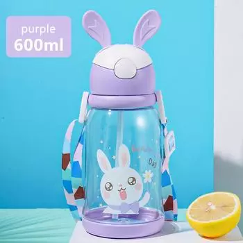 600 мл милый детский стаканчик для воды с трубочкой мультфильм пластиковые стаканчики для воды герметичные бутылки для воды для девочек детская чашка BPA бесплатно 600ML