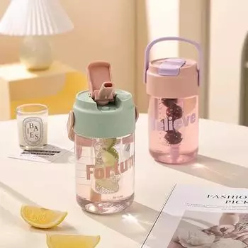 600 мл пластиковая бутылка для воды с трубочками прозрачные портативные спортивные дорожные питьевые кофейные чашки для девушек студентов подарки для питья зелёный