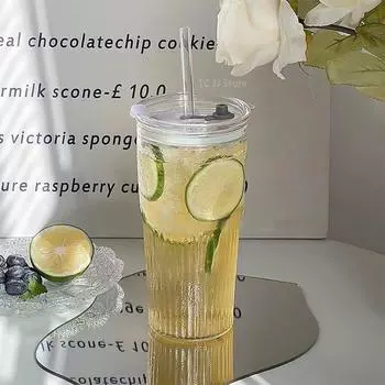600 мл полосатый стеклянный стакан с крышкой и трубочкой прозрачные холодные питьевые стаканы кружка для кофе со льдом сока молока чая воды чашки посуда для напитков 600ML