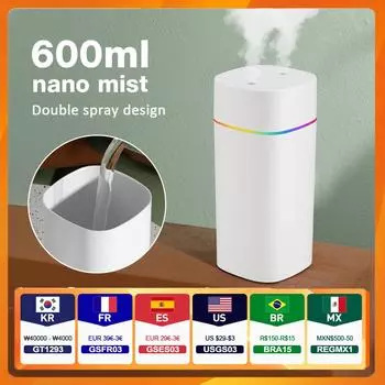 600 мл Премиум Ароматерапевтический Диффузор 2 Режима Двойной Распылитель Ультразвуковой Быстродействующий Диффузор Малошумный Зарядный USB Диффузор белый