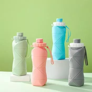 600 мл Складная силиконовая бутылка для взрослых, портативные многоразовые пластиковые стаканчики для путешествий на открытом воздухе, для занятий в спортзале, мотивирующая питьевая бутылка 600ml синий