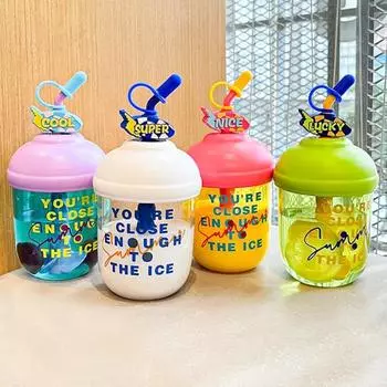 600 мл соломенная чашка, большая емкость, портативная чашка для сока, напитка с буквенным принтом и соломой, товары для дома 600ML фиолетовый