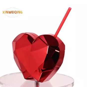 600 мл соломенная чашка в форме сердца, гальваническое коктейльное стекло, чашка с флэш-диско-шаром и соломой, посуда для напитков, декор для вечеринки, бара красный