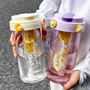 600 мл стакан для воды, удобная спортивная бутылка для воды, пищевой материал, чашка для чая с перегородкой, женская трубочка, летняя портативная 600ML фиолетовый