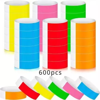 600 шт. бумажные браслеты неоновые браслеты водонепроницаемые браслеты для мероприятий легкие концертные браслеты неоновые цветные клейкие браслеты для вечеринки 600pcs разноцветный