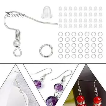 600 шт. крючки для сережек кольца фиксаторы набор аксессуаров для сережек гипоаллергенные крючки для сережек соединительные кольца силиконовые фиксаторы для сережек своими руками чёрный