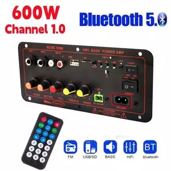 600 Вт/200 Вт переменного тока 220 В 12 В 24 В Bluetooth 5,0 стерео аудио усилитель плата D300 сабвуфер двойной микрофон караоке усилители модуль AMP для 8-12-дюймового динамика 200W EU Plug