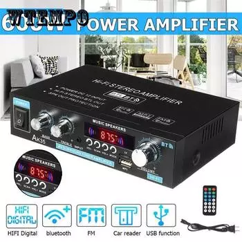 600 Вт Bluetooth HiFi цифровой аудио стерео усилитель FM удаленное чтение карт USB сабвуфер Функция музыкального плеера Номинальная выходная мощность Высокая мощность для домашнего автомобиля EU Plug
