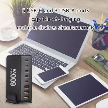 600 Вт настольные зарядные устройства GaN USB C USB A зарядная станция настольный Multiport для быстрых зарядных устройств адаптер питания для ноутбука EU белый