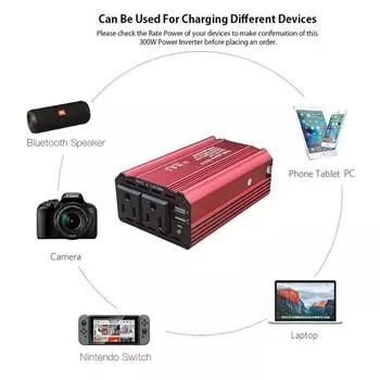 600 Вт, пиковая мощность, 300 Вт, номинальная мощность, автомобильный инвертор, 12 В постоянного тока в 110 В переменного тока, автомобильный USB-адаптер, преобразователь, улучшенная многофункциональная розетка