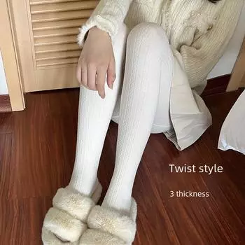 600D Oatmeal Cotton Twist Pantyhose Vertical Stripe - Утягивающие леггинсы осень/зима для женщин 600D No Fleece Full Length