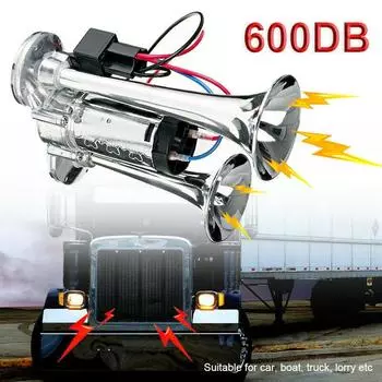 600db 12v Dual Trumpets Super Loud Car Electric Horn Truck Boat Train Speaker Acesssories чёрный