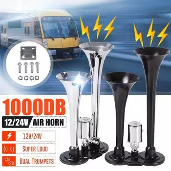 600DB Автомобильный Рог Супер Громкий 12 В/24 В Двойной Трубный Воздушный Рог Компрессор Автомобильный Грузовик Лодка Поезд Рог Гудок для Авто Звукового Сигнала чёрный