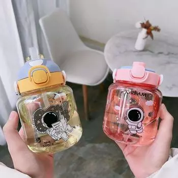 600ML/750ML Water Bottle With Bounce Straw Drinkware Girls Kids Cartoon Cute Portable Travel Bottles Sports Fitness Cup 600ml зелёный